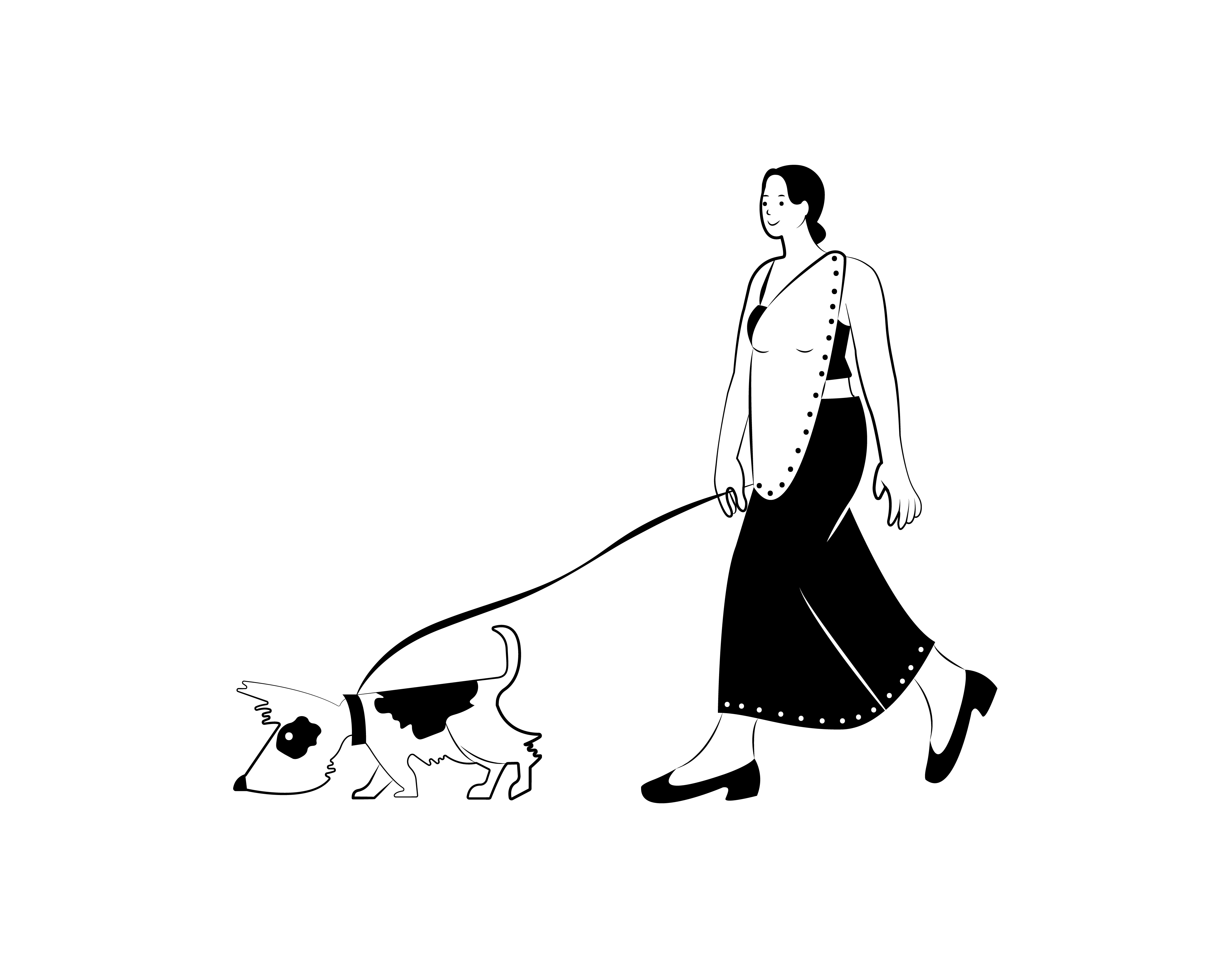 Illustration of a girl walking her dog